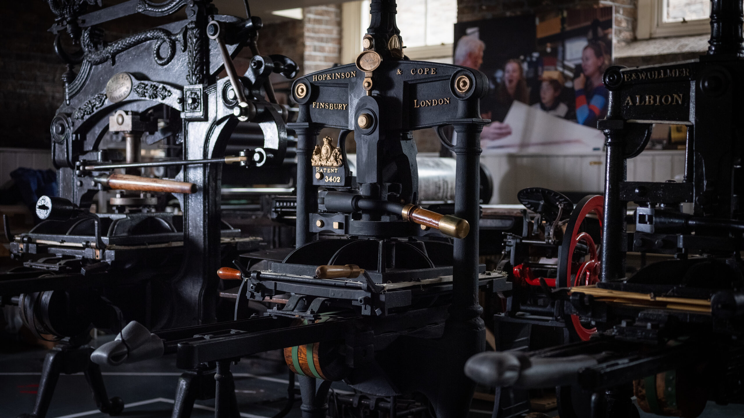 Image of three printing machines at the National print Museum